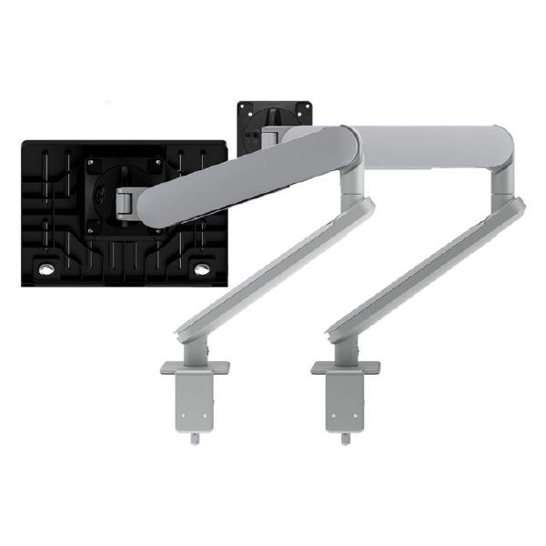 Atdec Ora Duo High-Performance Dynamic Monitor Arms with Laptop Tray. F-Clamp Desk Fixing. Max Load 8kg. Up to 35&quot; screens. Up to 18&quot; Laptops. Silver