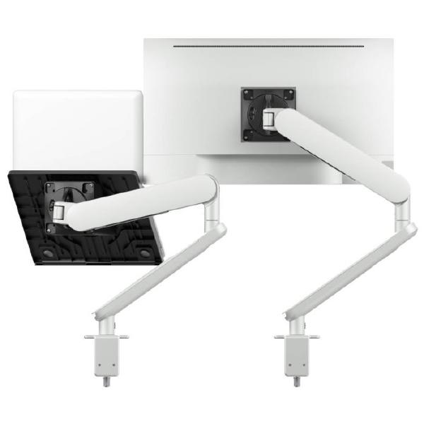 Atdec Ora Duo High-Performance Dynamic Monitor Arms with Laptop Tray. F-Clamp Desk Fixing. Max Load 8kg. Up to 35&quot; screens. Up to 18&quot; Laptops. White