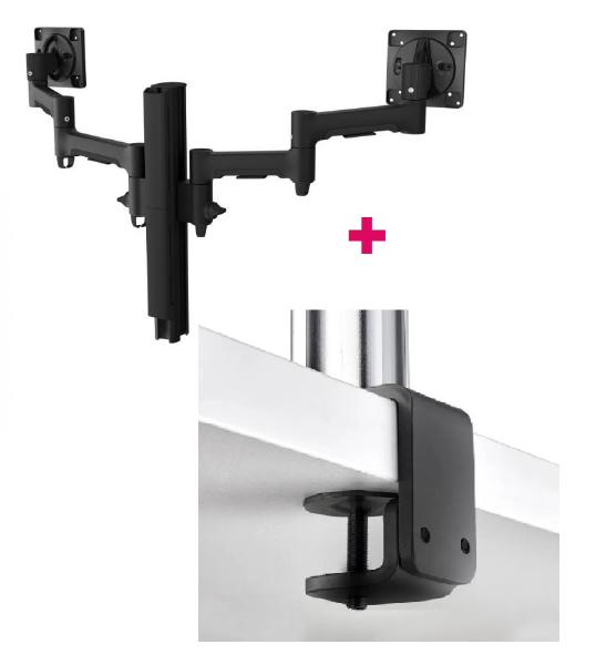Atdec AWMS-2-4640 Dual 18.11&quot; Monitor Arms on 15.75&quot; Post and F Clamp Desk Fixing, Black