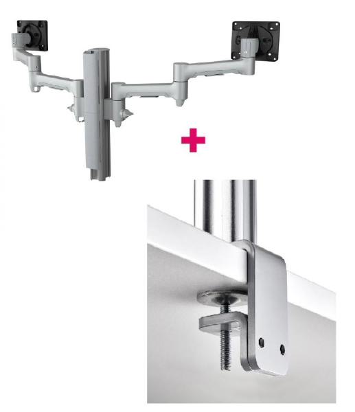 Atdec AWMS-2-4640 Dual 18.11&quot; Monitor Arms on 15.75&quot; Post and F Clamp Desk Fixing, Silver