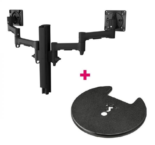 Atdec AWMS-2-4640 Dual 18.11&quot; Monitor Arms on 15.75&quot; Post and Grommet Clamp Desk Fixing, Black