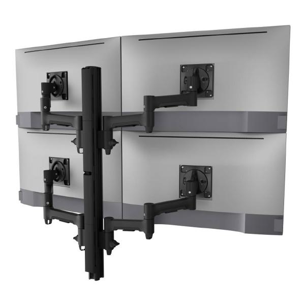 Atdec AWMS-4-4675 Quad 460mm Monitor Arms on 750mm Post. 12kg Flat Screens, 10kg Curved Screens, Grommet Clamp Desk Fixing, Black