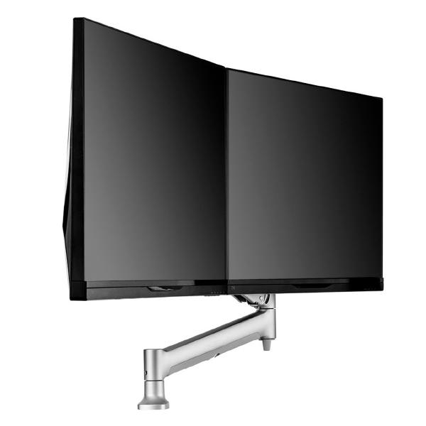 Atdec AWMS-RHXB Tandem Dynamic Dual Monitor Mount. C-Clamp Desk Fixing. Max Load 2-7kg. Up to 27" screens. Silver