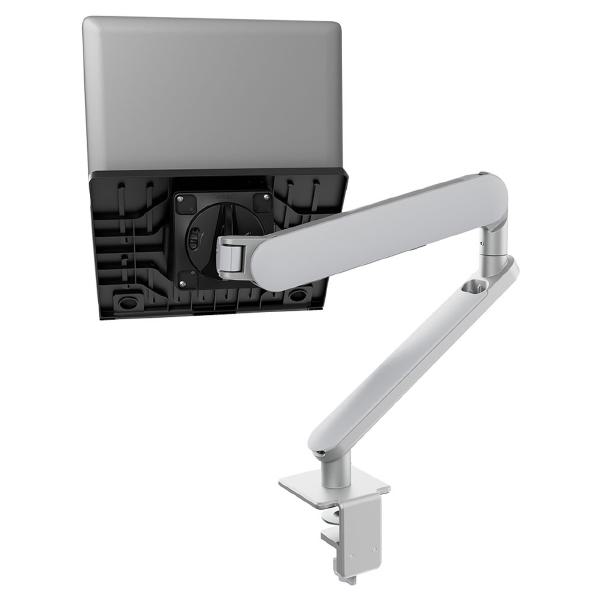 Atdec Ora High-Performance Dynamic Monitor Arm with Laptop Tray. Up to 18&quot; laptops, Max Load 7kg, F-Clamp Desk Fixing. Silver