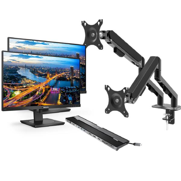 Philips 24" Essential Dual Docking Kit, Includes 2x 242B1, 1x Dual Gas Arms &amp; 1x J5Create Dock