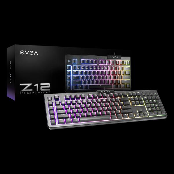 EVGA Z12 RGB Gaming Keyboard, RGB Backlit LED, 5 Programmable Macro Keys, Dedicated Media Keys, Water Resistant, 834-W0-12US-KR