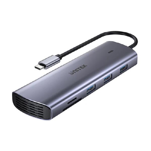 Unitek 9-in-1 USB-C 4K Hub with Dual Display, Dual Card Reader, USB-C PD 100W, Grey
