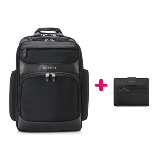 Everki Onyx Premium Travel Friendly Laptop Backpack up to 15.6&quot; + RFID Slim Wallet with 8 card-Slots, Bill-Holder and Coin-Pouch Bundle