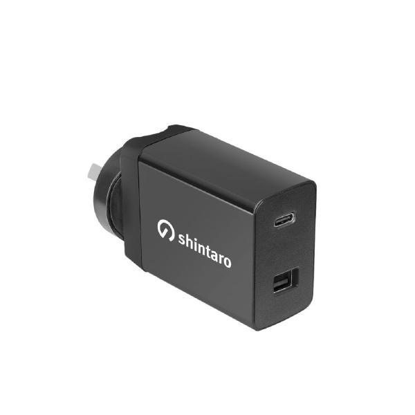 Shintaro 65W GaN Dual Port USB Wall Charger, USB-C &amp; USB-A, Fast &amp; Safe Charging for Laptops &amp; Smart Devices