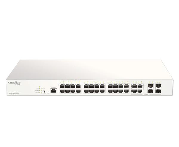 D-Link DBS-2000, 28-Port Unmanaged PoE Nuclias Cloud-Managed Switch with 24 PoE and 4 Combo 1000 Mbps/SFP Ports, 370W