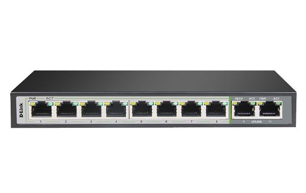 D-Link 10-Port Unmanaged PoE Switch with 8 RJ45 PoE and 2 Uplink Ports