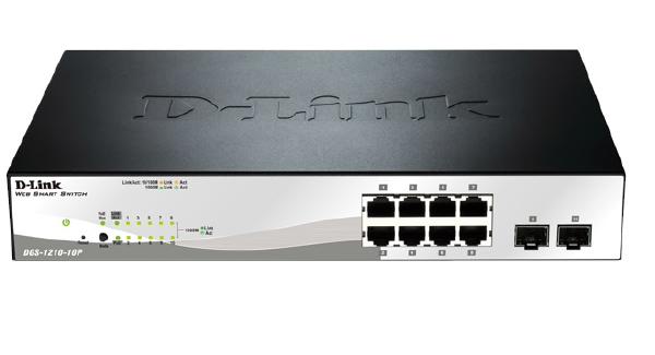 D-Link 10-Port Gigabit Smart Managed PoE Switch with 8 RJ45 PoE and 2 SFP Ports, 65 W