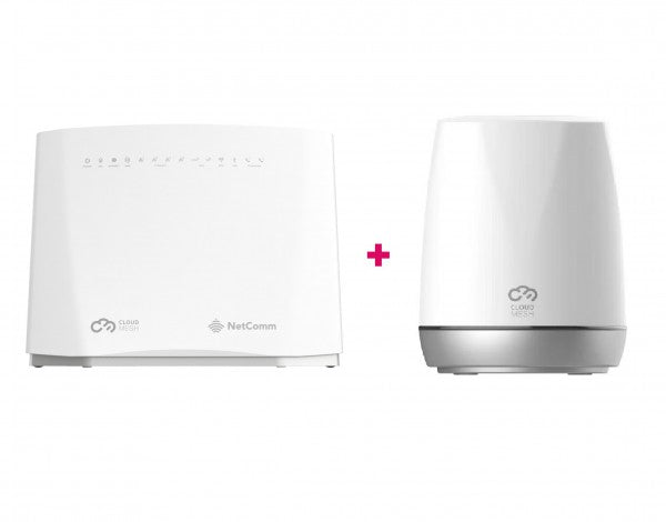 NetComm NF20MESH CloudMesh Wi-Fi 6 VDSL2/ADSL2 Networking Gateway with VoIP + Netcomm NS-02 CloudMesh Satellite
