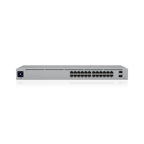 Ubiquiti USW-24-POE-AU, UniFi 24 port Managed Gigabit Switch, 16x PoE+ Ports, 8x Gigabit Ethernet Ports, with 2xSFP, 120W,  Touch Display, Fanless