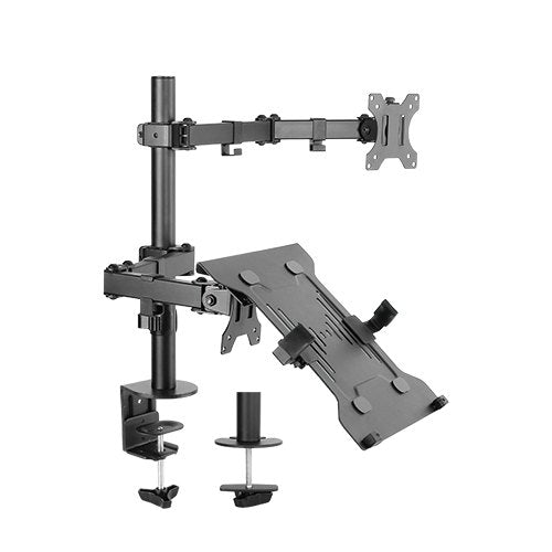 Brateck Economical Double Joint Articulating Steel Monitor Arm with Laptop Holder Fit Most 13"-32" Monitors, Up to 8kg/Screen VESA 75x75/100x1009(LS)