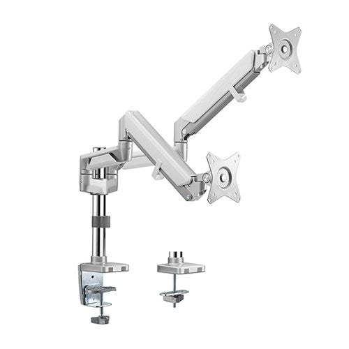 Brateck Dual Monitors Pole-Mounted Epic Gas Spring Aluminum Monitor Arm Fit Most 17"-32" Monitors, Up to 9kg per screen VESA 75x75/100x100 Grey (LS)