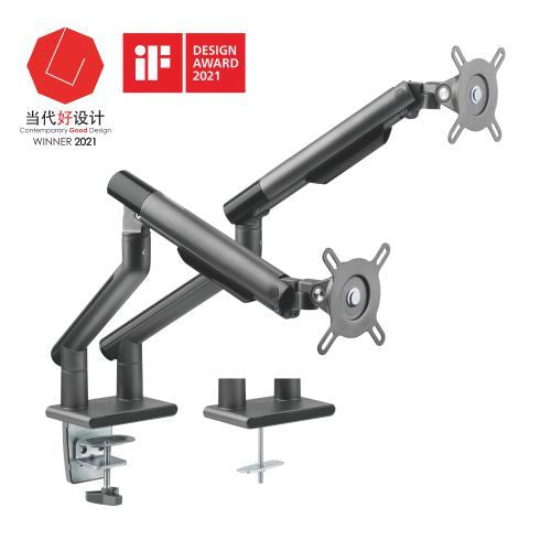 Brateck Dual Monitor Premium Slim Aluminum Spring-Assisted Monitor Arm Fix Most 17"-32" Monitor Up to 9kg per screen VESA 75x75/100x100 (Space Grey)