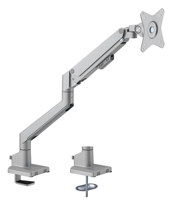 Brateck Single Monitor Thin Gas Spring Monitor Arm Fit Most 17"-32" Monitors, Up to 9kg per screen VESA 75x75/100x100 Matte Silver (LS)