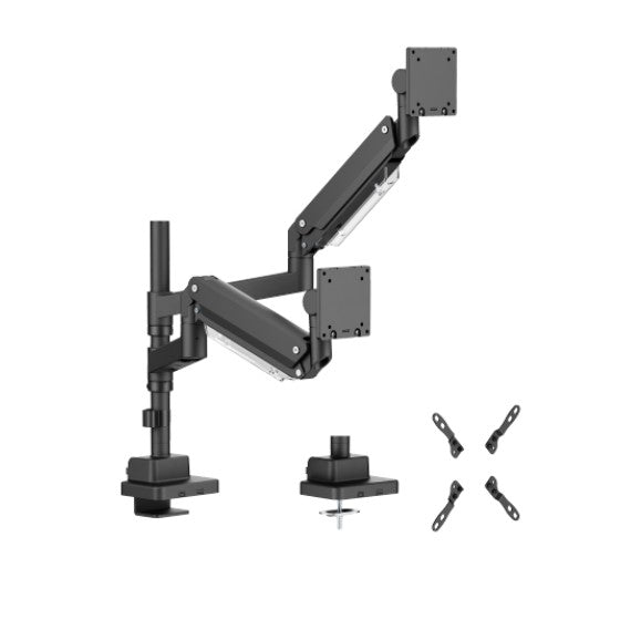 Brateck LDT80-C024P Matte Black Super Heavy-Duty Pole-Mounted Gas Spring Dual Monitor Arm For most 24"-57" Monitors (LS)