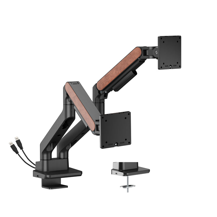 Brateck LDT81N-C024UC Fusion Heavy-Duty Gas Spring Dual Monitor Arm with USB-A/USB-C Ports For most 17"~35" Monitors, Fine Texture Black(New)