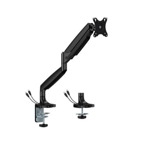 BrateckLDT82-C012UC SINGLE SCREEN HEAVY-DUTY GAS SPRING MONITOR ARM WITH USB PORTS For most 17"~45" Monitors, Matte Black(LS)