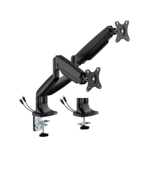 Brateck LDT82-C024UC DUAL SCREEN HEAVY-DUTY GAS SPRING MONITOR ARM WITH USB PORTS For most 17"~35" Monitors, Matte Black(LS)