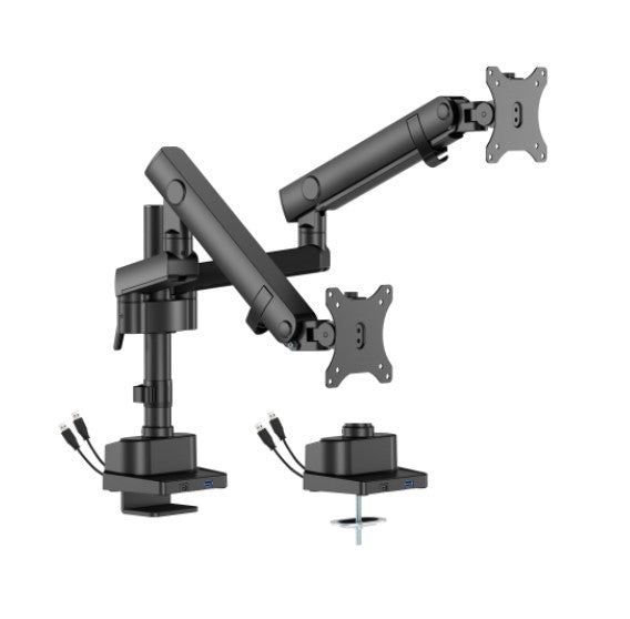 Brateck LDT84-C024UCP-B DUAL SCREEN POLE-MOUNTED HEAVY-DUTY MECHANICAL SPRING MONITOR ARM WITH USB PORTS BLACK (new)