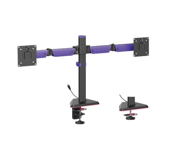 Brateck LDT89-C024L Matte Black Amethyst Articulating RGB Lighting Gaming Dual Monitor Arm, Fit Screen Size: 17"-32" (LS)