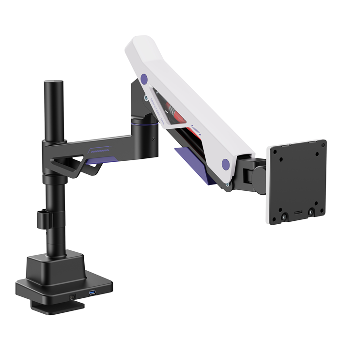 Brateck LDT95-C012UCP Atlas Neo Gaming Pole-Mounted Monitor Arm with USB-A  USB-C Ports For most 24"~57" Monitors, Matte Black  White (new)