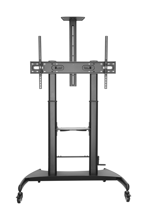 Brateck Large Screen Telescopic Height-Adjustable Steel TV Cart with Crank Handle Fit 60"-100" Up to 100kg- Matte Black