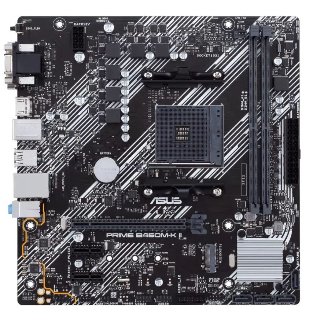 ASUS AMD B450M PRIME B450M-K II (Ryzen AM4) Micro ATX motherboard with M.2 support, HDMI/DVI-D/D-Sub, SATA 6 Gbps, 1 Gb Ethernet, USB 3.2 Gen 1 Type-A