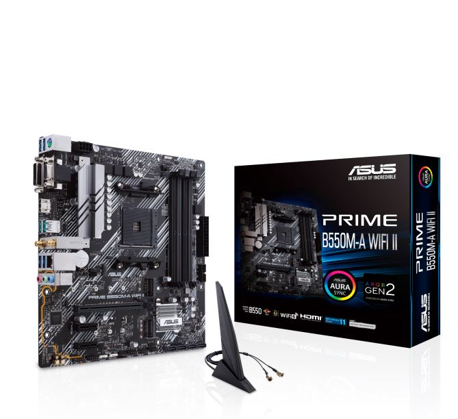 (P)ASUS AMD B550M PRIME B550M-A WIFI II (Ryzen AM4) Micro-ATX Motherboard, Dual M.2, PCIe 4.0, Wi-Fi 6, 1 Gb Ethernet, HDMI, DVI-D, D-Sub, SATA 6G