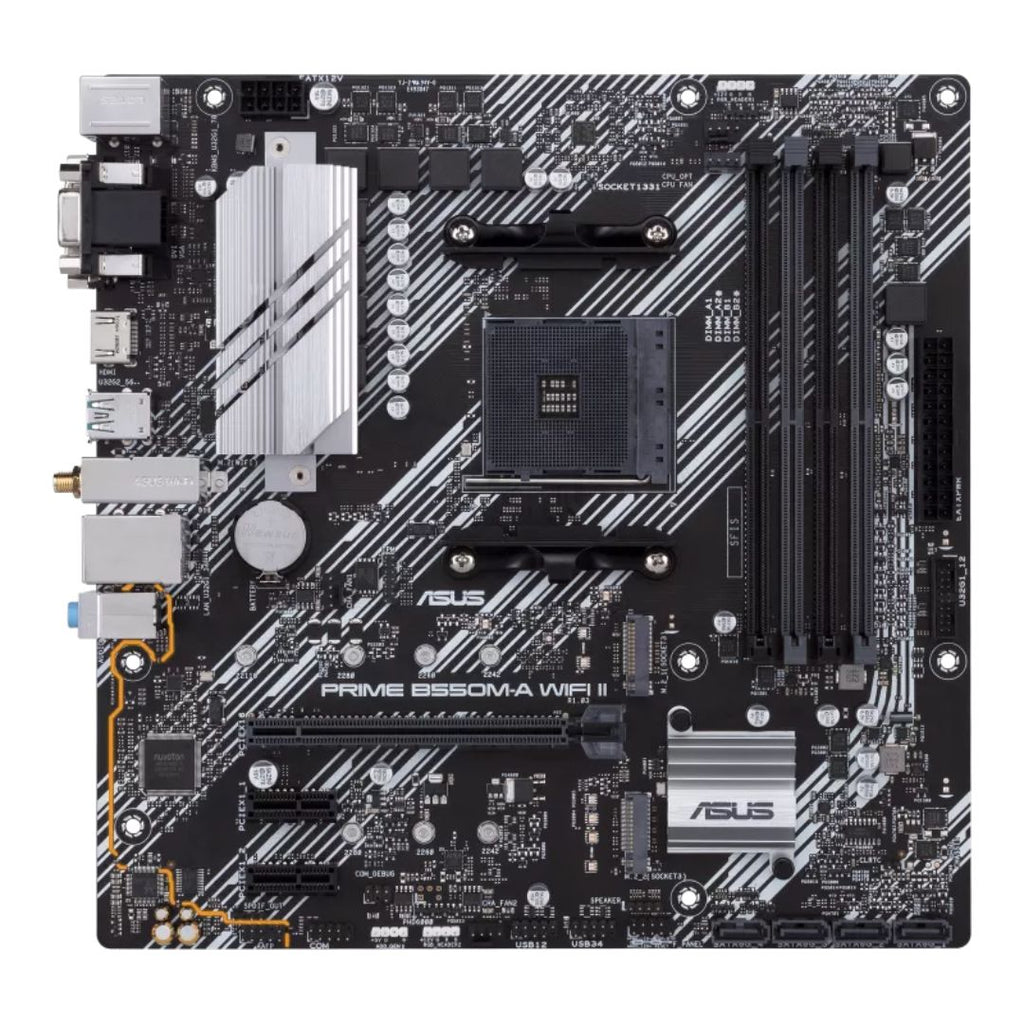 ASUS AMD B550M PRIME B550M-A WIFI II (Ryzen AM4) MicroATX Motherboard, Dual M.2, PCIe 4.0, Wi-Fi 6, 1 Gb Ethernet, HDMI, DVI-D, D-Sub, SATA 6G