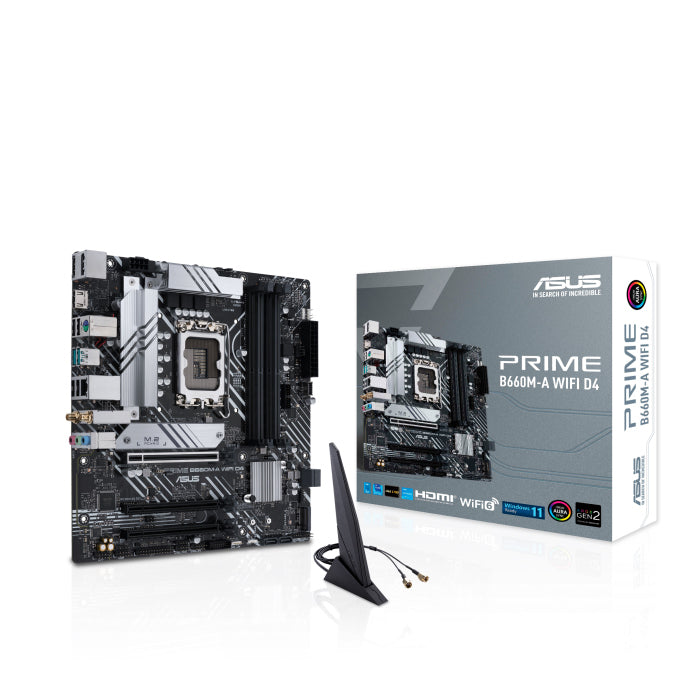 (ASUS Allocation Only) ASUS PRIME B660M-A WIFI D4 Intel LGA 1700 mATX Motherboard PCIe 4.0, 2xM.2, Intel 1Gb Ethernet, Intel WiFi 6, DP, 2xHDMI, USB-C
