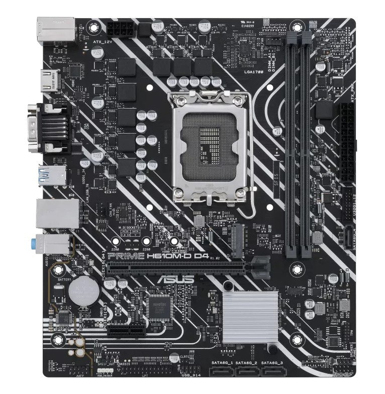 ASUS H610M PRIME H610M-D D4-CSM Intel LGA 1700 mATX Motherboar 2xDDR4~64GB , PCIe 4.0, M.2, 1Gb Ethernet, HDMI, D-SUB, USB3.2 Gen1, SATA 6Gbps,