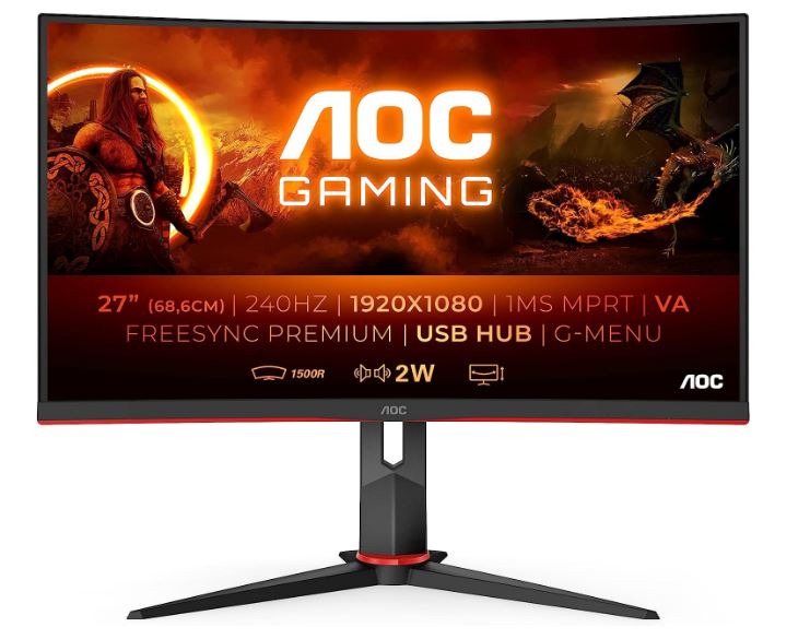 AOC 27" Curved 0.5ms 240Hz FHD 1500R, FreeSync, HDR Mode, Ultra Narrow Border  Gaming Monitor w/HAS - DP/HDMI, VESA100