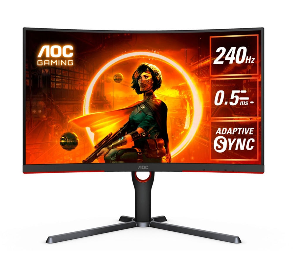 AOC 27" Curved QHD ,VA Curved 1000R, Free-Sync Premium, 0.5ms, 240Hz, HDR Ready, Gaming Monitor