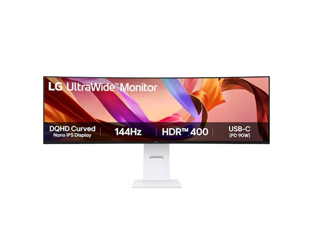 LG 49" UltraWide DQHD Curved Nano IPS Monitor with 5120x1440 resolution, 144Hz, 1ms MBR, HDR400, DCI-P3 98%, and 2x10W speakers
