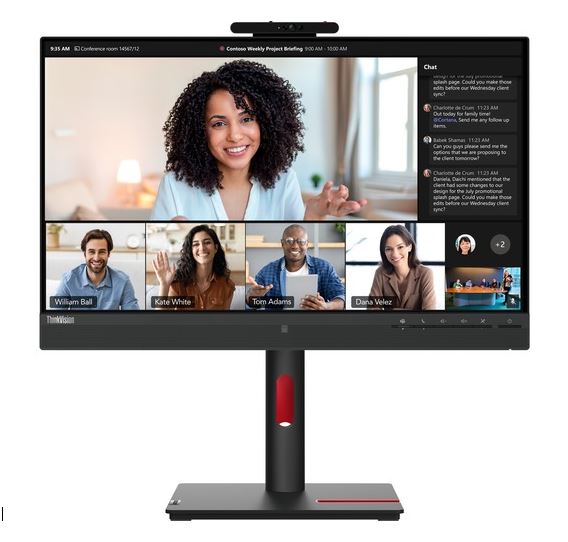 Lenovo ThinkVision T24mv-30 23.8" FHD USB-C Docking Monitor IPS 1920x1080 16:9 Height Adj Tilt Swivel Pivot DP HDMI USB-C LAN 4xUSB3.2 Hub Cam Mic Spe