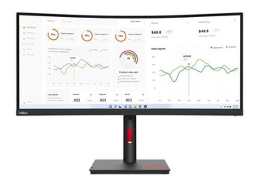 Lenovo ThinkVision T34w-30 34" WQHD Monitor 1500R Curv 4K 3440x1440 21:9 Height Adjustable Tilt and Swivel DP HDMI USB-C input LAN 4xUSB3.2 Hub 3yr