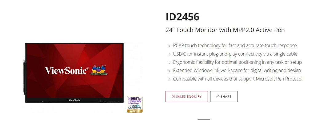 ViewSonic 24” ID2465 Touch Monitor with MPP 2.0 Active Pen