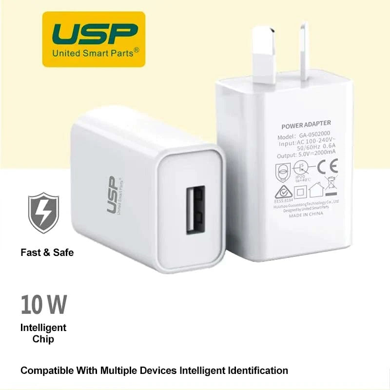 USP 10W USB-A Fast Wall Charger White - Intelligent Chip, Safe Charger