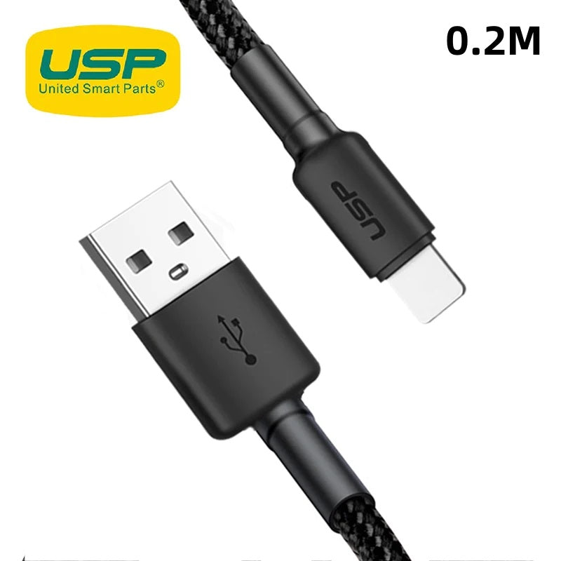 USP BoostUp Lightning to USB-A Cable (20cm) Black - Quick Charge  Connect, 2.4A Rapid Charge, Durable  Reliable, Nylon Weaving, No Cracking