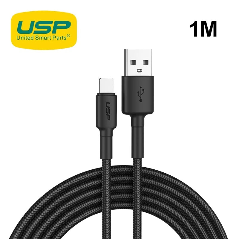 USP BoostUp Lightning to USB-A Cable (1M) Black - Quick Charge  Connect, 2.4A Rapid Charge, Durable  Reliable, Nylon Weaving, No Cracking