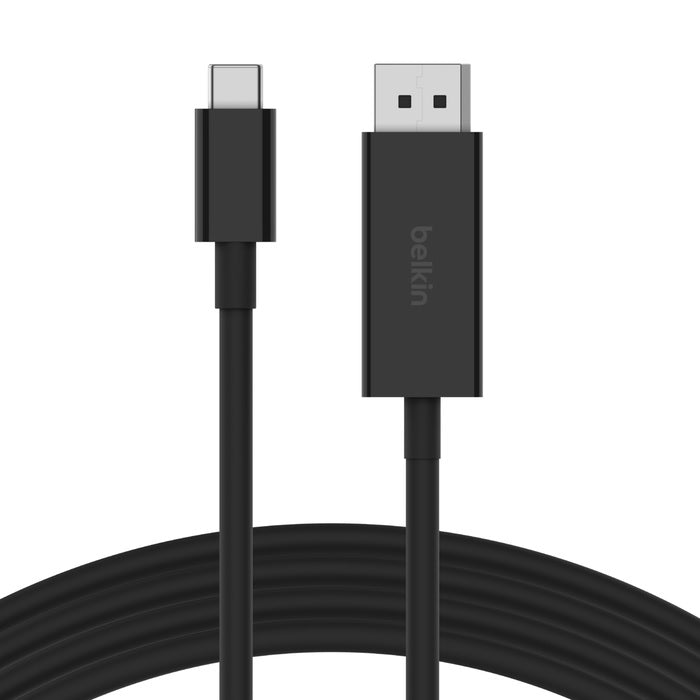 Belkin Connect USB-C to DisplayPort 1.4 Cable 2M - Black (AVC014BT2MBK), 32.4 Gbps Bandwidth, Supports 8K@60Hz  4K@144Hz, 2 Years Warranty