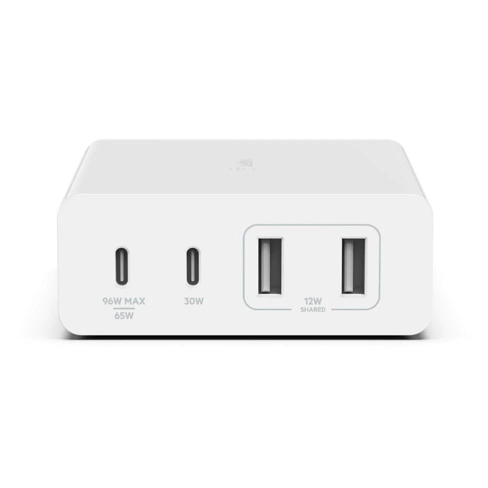 Belkin BoostCharge Pro 4-Port GaN Charger 108W - White (WCH010auWH), 2xUSB-C  2xUSB-A, 2M Cable, Intelligent and Fast Charger, 2 Years Warranty