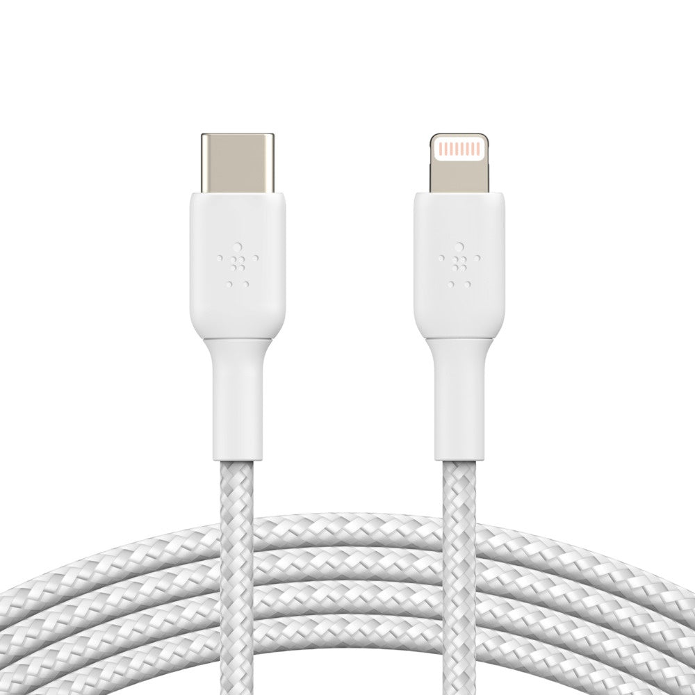 Belkin BoostCharge Braided Lightning to USB-C Cable (1M) - White (CAA004bt1MWH), 480Mbps, 30K+ bend, Apple iPhone/iPad,MFI-Certified, 2 Years Warranty