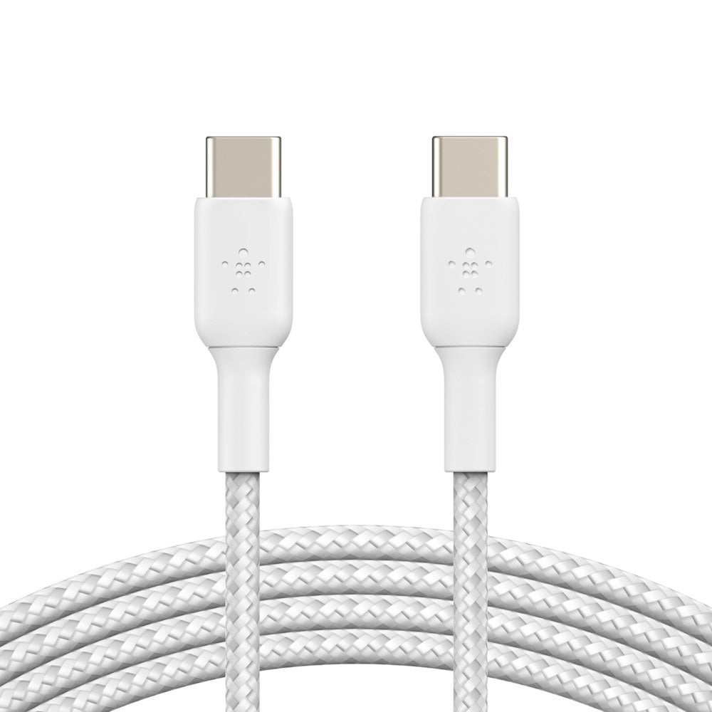 Belkin BoostCharge USB-C to USB-C Cable (2M) - White (CAB004bt1MWH), 60W, 480Mbps,25K+ bend, Samsung Galaxy, iPad, MacBook  Google, 2 Years Warranty