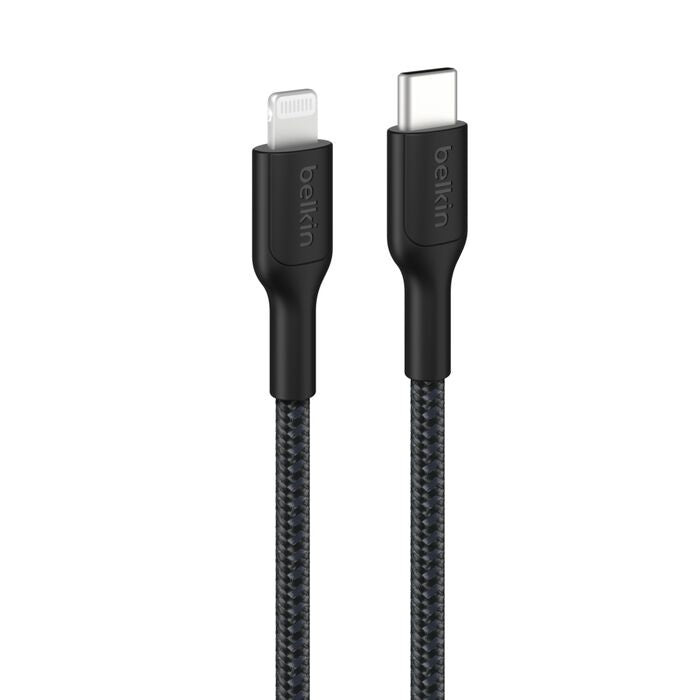 Belkin Boostcharge Pro Braided Lightning to USB-C Cable (2M) - Black (CAA022FQ2MBK),3A/15W, 480Mbps,350K+ Bends,Apple, MFI-Certified, 2 Years Warranty