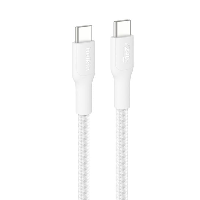 Belkin BoostCharge Pro Braided USB-C to USB-C Cable (3M)-White(CAB025fq3MWH),240W 2.0,iPhone,iPad,Samsung Galaxy, USB - IF Certified, 2 Years Warranty